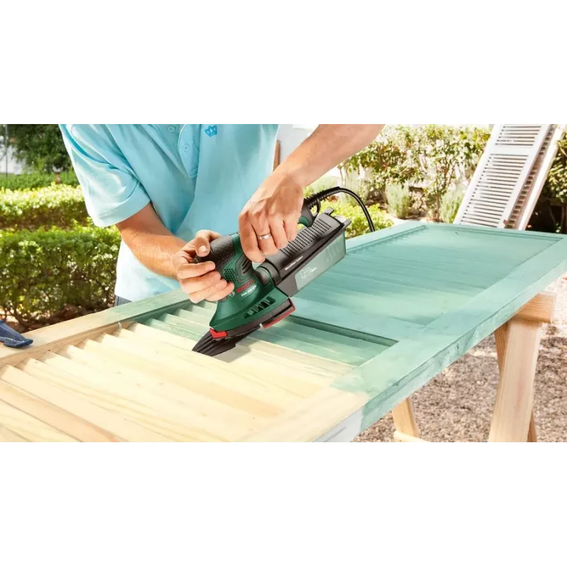 Bosch PSM 200 AES 06033B6002 levigatrice multipla, 200 W, set di accessori da 29 pezzi, SystemBox, verde/nero