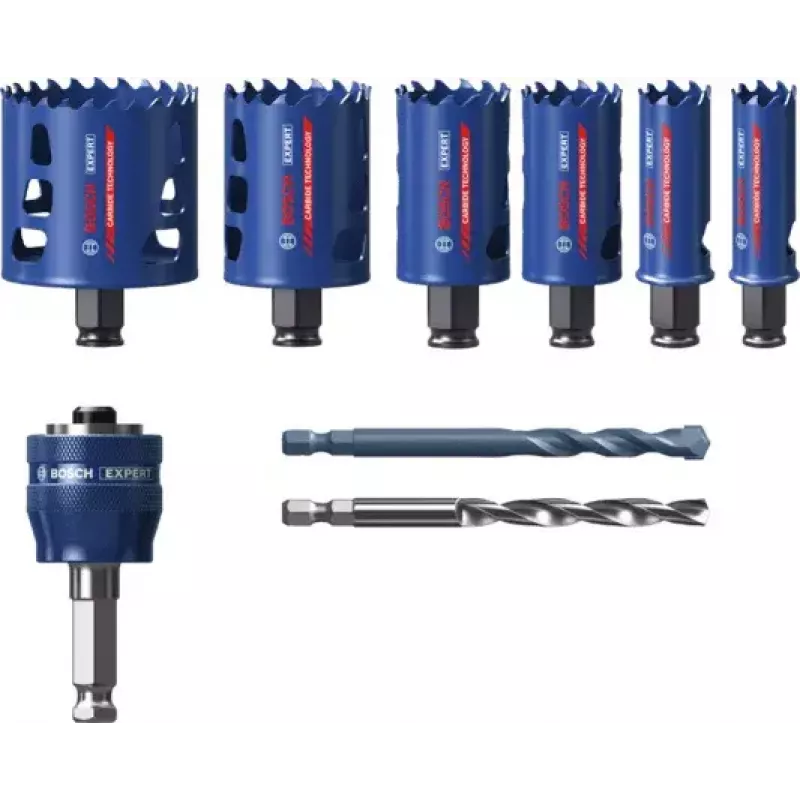 Bosch 2 608 900 446 Expert Tough Material set seghe a tazza, 9 pz., 22–68 mm, con adattatore Power Change Plus