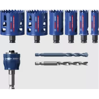 Bosch 2 608 900 445 Expert Tough Material set seghe a tazza, 9 pz., con adattatore Power Change Plus
