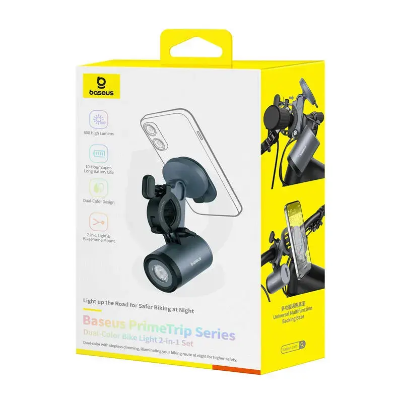 Supporto per bici Baseus PrimeTrip supporto per cellulare 2-in-1 con torcia, nero