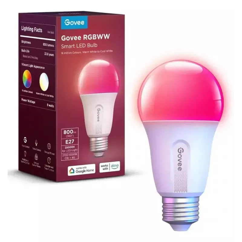 Govee lampadina smart Wifi&BLE 800 lm — E27, 9 W, Wi‑Fi/Bluetooth, bianco