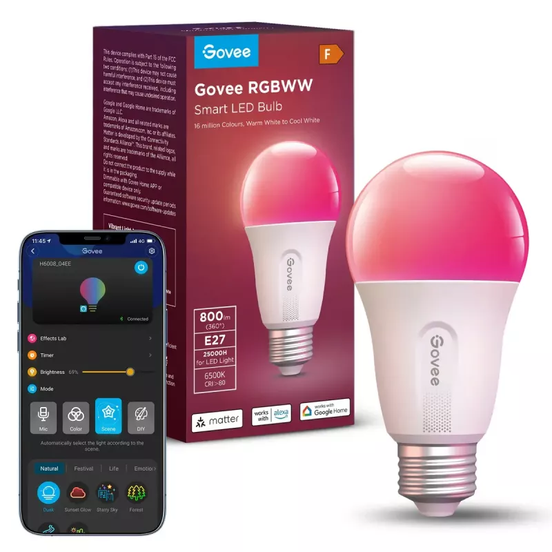 Govee lampadina smart Wifi&BLE 800 lm — E27, 9 W, Wi‑Fi/Bluetooth, bianco