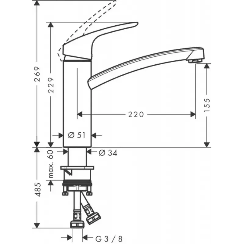 Hansgrohe Focus M41 miscelatore monocomando da cucina 160, 1jet, cromo