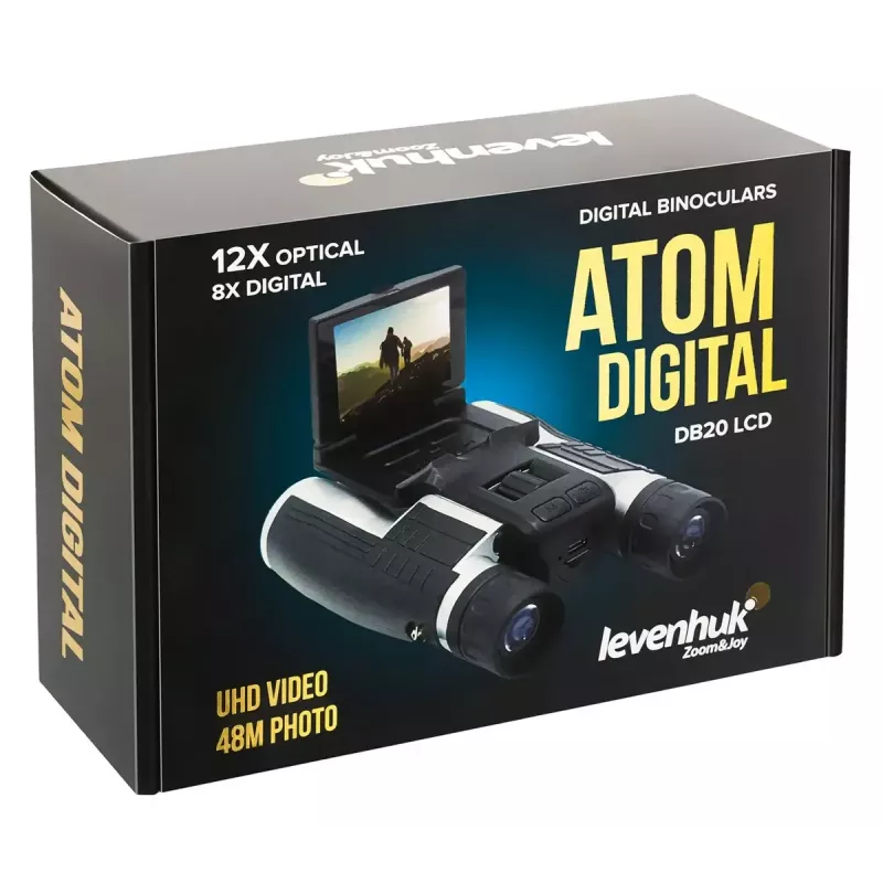 Binocolo Levenhuk Atom DB20 con ingrandimento 20x e fotocamera integrata da 2-MP, display LCD