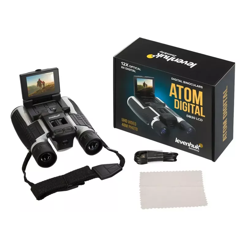 Binocolo Levenhuk Atom DB20 con ingrandimento 20x e fotocamera integrata da 2-MP, display LCD
