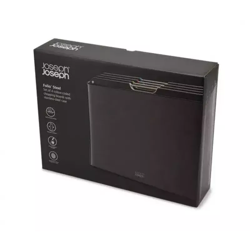 Joseph Joseph Folio Steel set 4 taglieri con custodia, Carbon Black (60171)