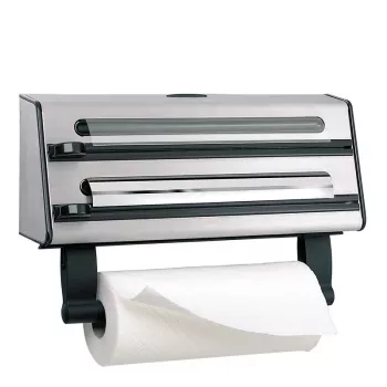 Emsa Contura 504180 distributore triplo per pellicola e pellicola trasparente, acciaio inox, argento/nero