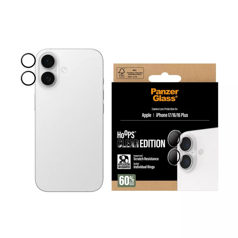 PanzerGlass ® Hoops® Protezione obiettivo fotocamera trasparente iPhone 17 | iPhone 16 | 16 Plus