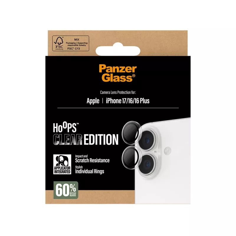 PanzerGlass ® Hoops® Protezione obiettivo fotocamera trasparente iPhone 17 | iPhone 16 | 16 Plus