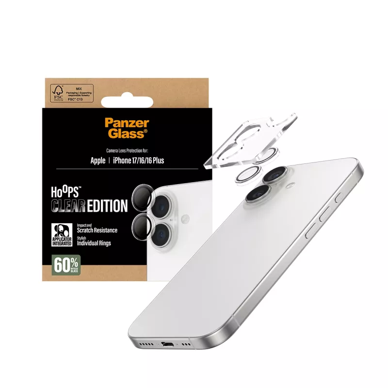 PanzerGlass ® Hoops® Protezione obiettivo fotocamera trasparente iPhone 17 | iPhone 16 | 16 Plus