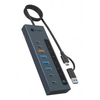 RAIDSONIC ICY BOX hub 9-in-1 con Power Delivery, host USB 3.2 Gen 2 Type-C/Type-A, alluminio, blu