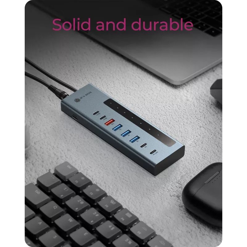 RAIDSONIC ICY BOX hub 9-in-1 con Power Delivery, host USB 3.2 Gen 2 Type-C/Type-A, alluminio, blu