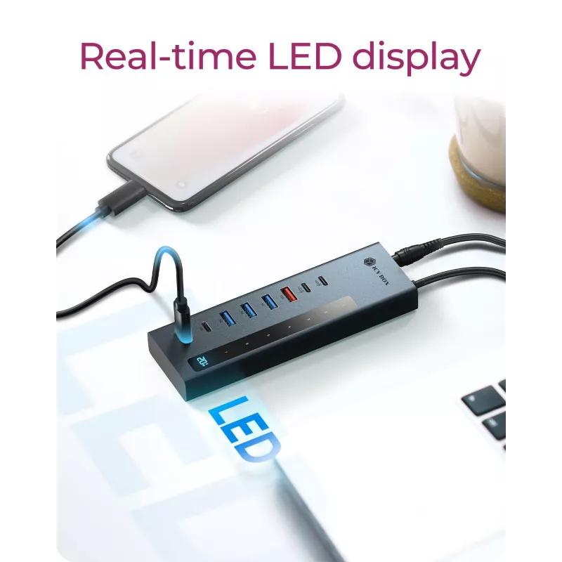 RAIDSONIC ICY BOX hub 9-in-1 con Power Delivery, host USB 3.2 Gen 2 Type-C/Type-A, alluminio, blu
