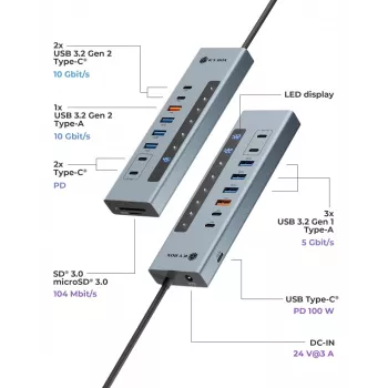 ICY BOX hub USB Type-C 11-in-1 con lettore di schede e PD