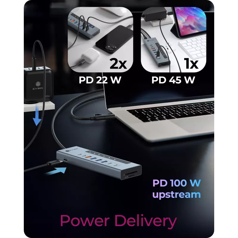 ICY BOX hub USB Type-C 11-in-1 con lettore di schede e PD