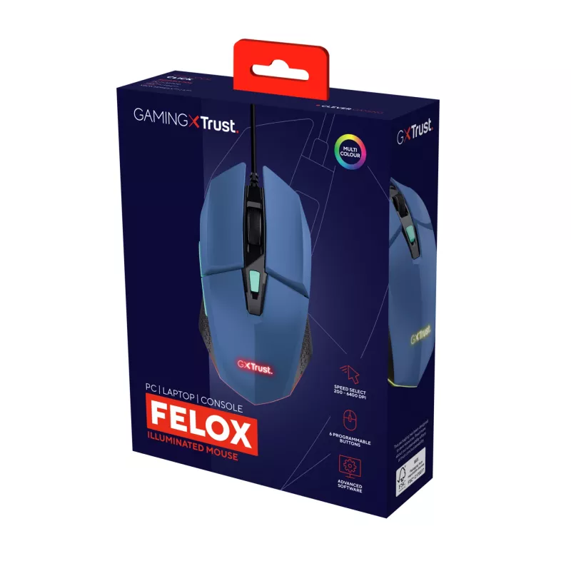 Mouse gaming Trust GXT109B FELOX ambidestro USB Type-A 6400 DPI