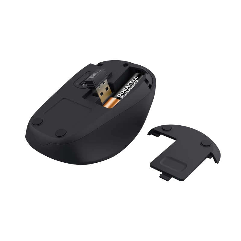 Mouse Trust Yvi+ Silent wireless, per destrimani, ottico, RF wireless, 1600 DPI, nero