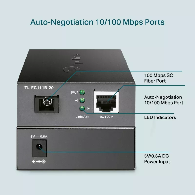 Convertitore multimediale TP-Link 10/100 Mbit/s RJ45 a 100 Mbit/s Singlemode SC WDM bidirezionale