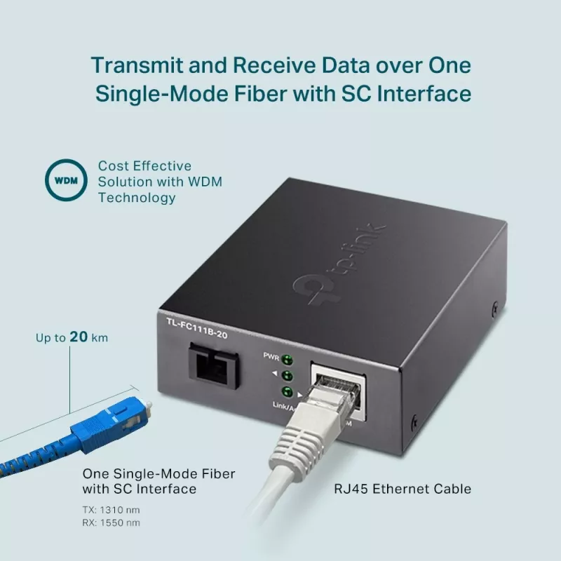 Convertitore multimediale TP-Link 10/100 Mbit/s RJ45 a 100 Mbit/s Singlemode SC WDM bidirezionale