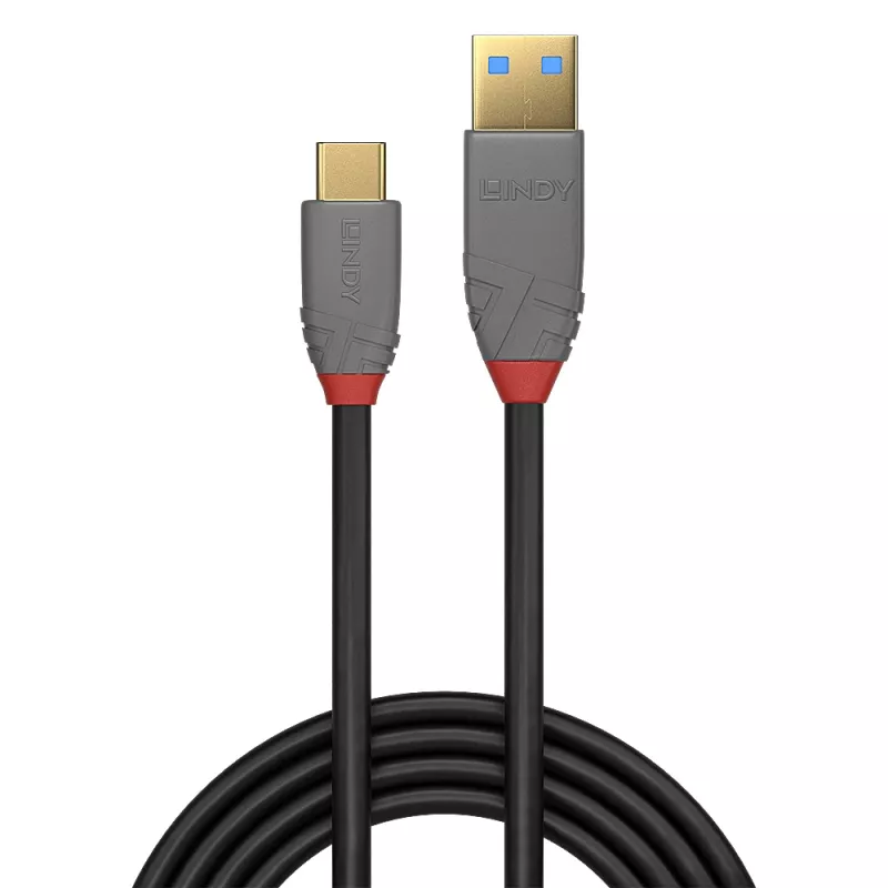 Cavo Lindy 0,5 m USB 3.2 Type-A a C, 10 Gbit/s, 5 A, PD, Linea Anthra