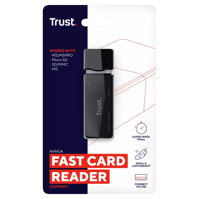 Trust Nanga 21935 lettore di schede, USB 3.1 Gen 1, Type-A, SD/microSD/MS, nero