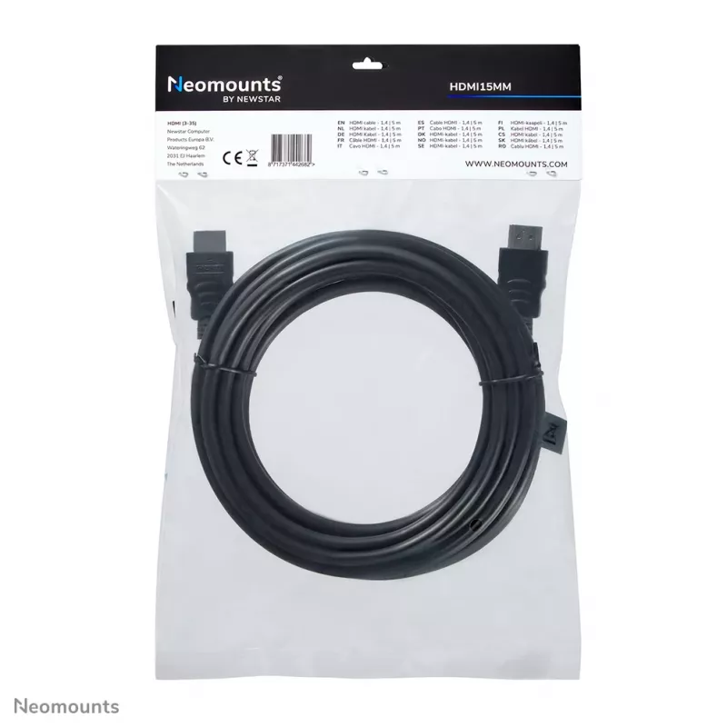 Cavo HDMI Neomounts HDMI15MM – 5 metri, 5 m, HDMI tipo A (standard), HDMI tipo A (standard), 10,2 Gbit/s, nero
