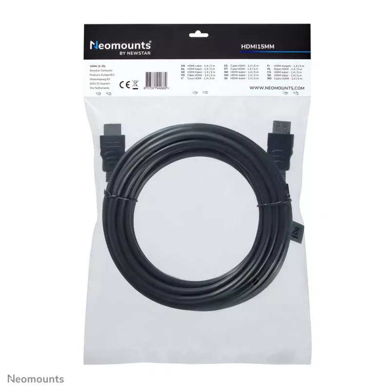 Cavo HDMI Neomounts HDMI15MM – 5 metri, 5 m, HDMI tipo A (standard), HDMI tipo A (standard), 10,2 Gbit/s, nero