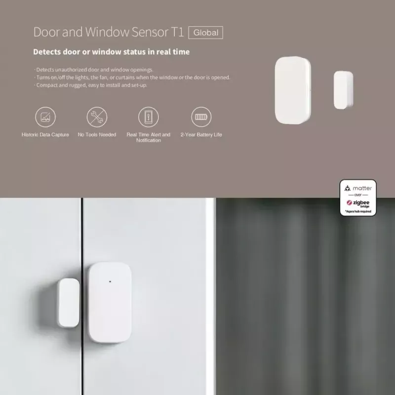 Sensore porta/finestra smart home, Aqara DW-S03D, wireless, Zigbee