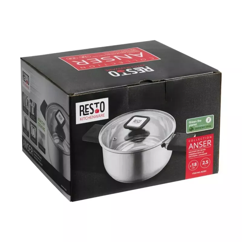 Resto Kitchenware Anser pentola rotonda 2,5 l, nera, acciaio inox