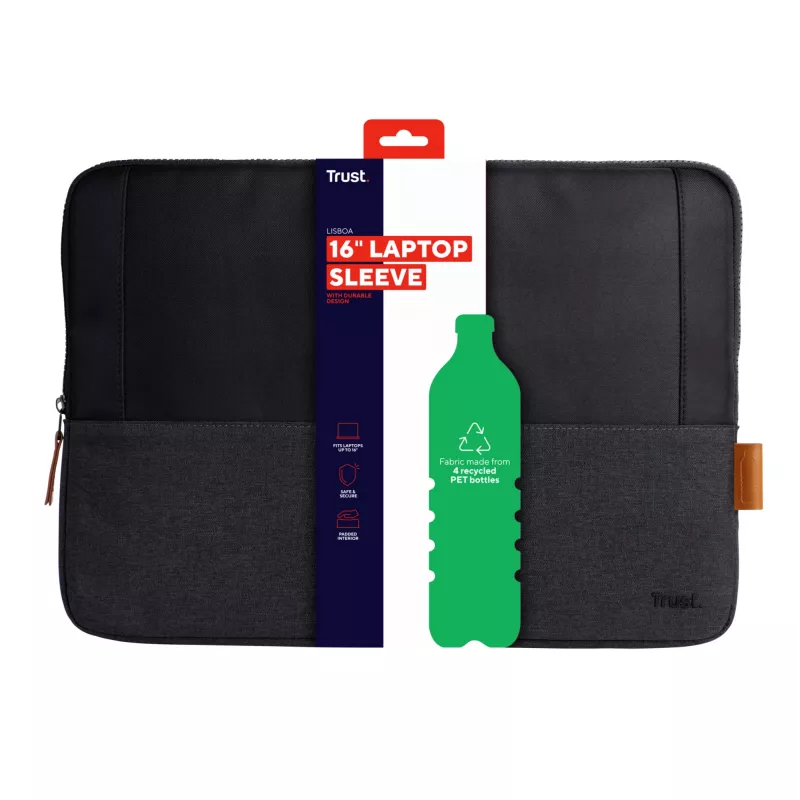 Custodia sleeve TRUST Lisboa 40,6 cm 16 pollici nero leggero monocolore