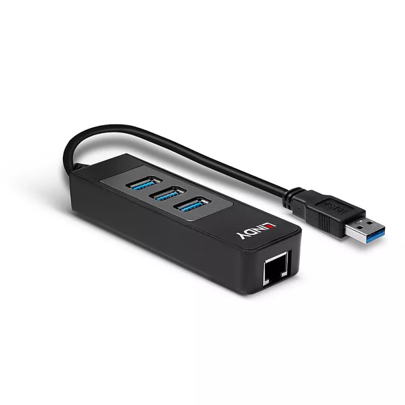 Hub USB e convertitore Gigabit Ethernet Lindy 43176