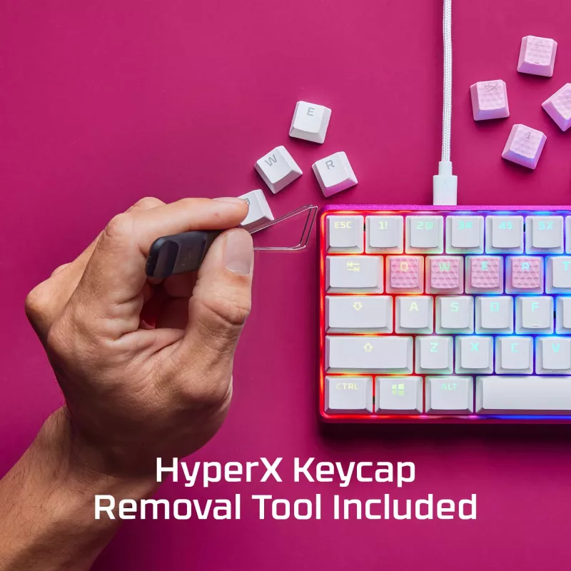 Set copritasti HyperX Rubber Keycaps accessorio gaming rosa layout US per switch HyperX e stile Cherry MX