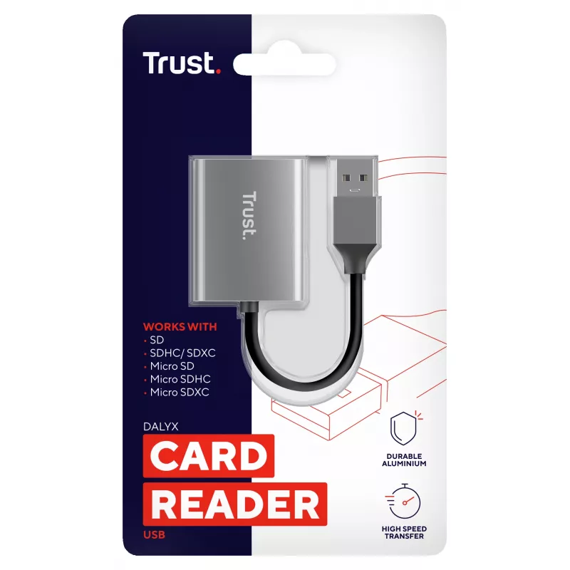 Trust Dalyx 24135 lettore di schede, USB 3.2 Gen 1, microSD/SD/SDHC/SDXC, argento