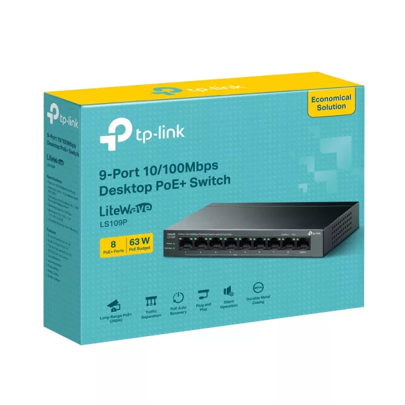 Switch di rete TP-Link LiteWave LS109P unmanaged Fast Ethernet (10/100) Power over Ethernet (PoE) nero