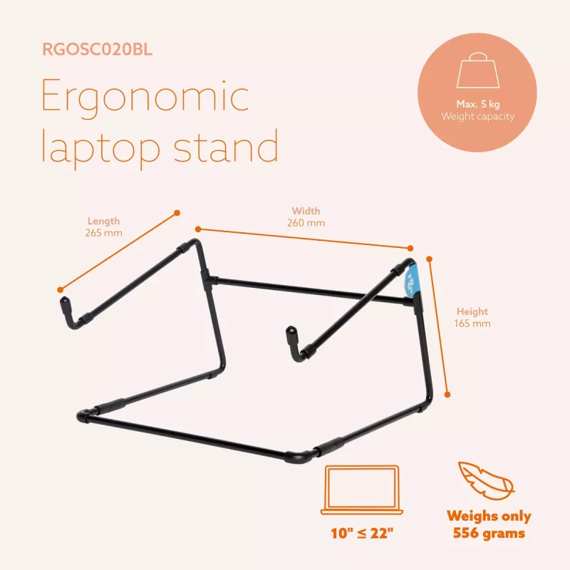 Supporto per laptop R-Go Tools R-Go Steel Office, adatto per 10-22 pollici, nero