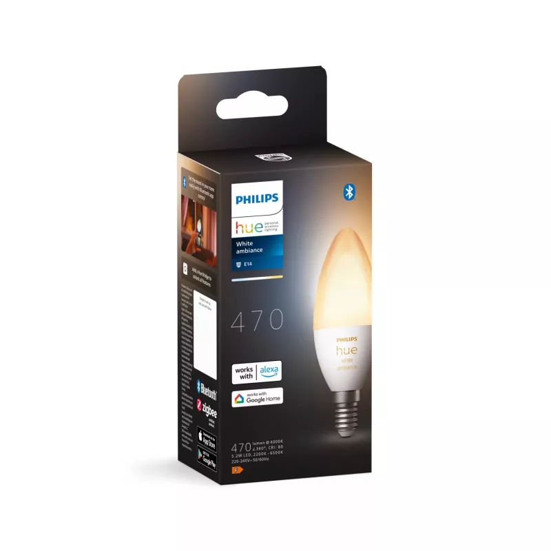 Lampadina intelligente Philips Hue White ambience Candle E14, 5,2 W, Bluetooth/Zigbee, attacco E14