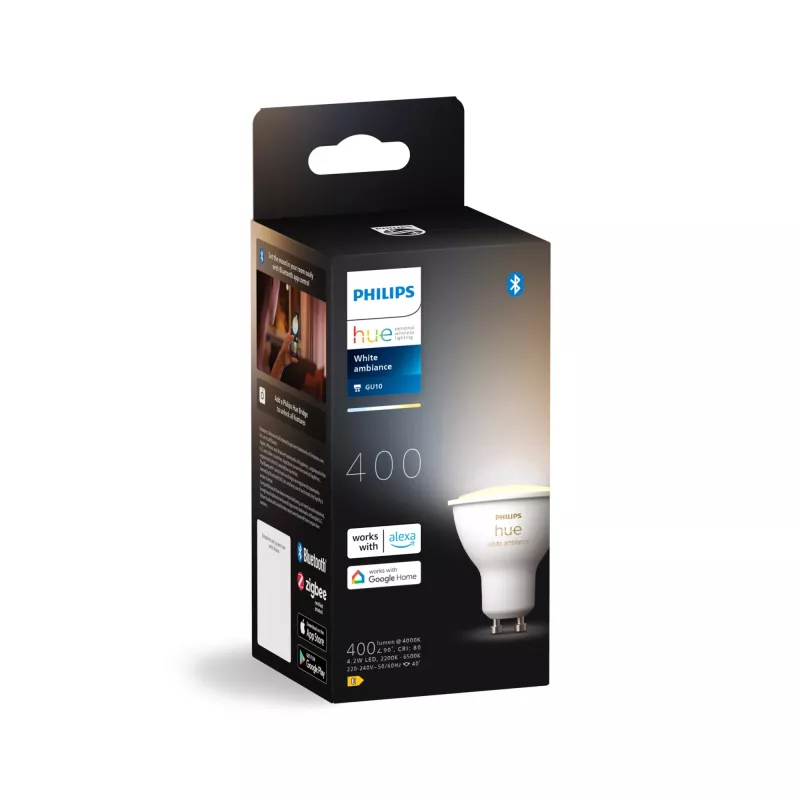 Philips Hue White Ambiance GU10 – spot intelligente, lampadina smart, Bluetooth/Zigbee, bianco, LED, GU10, GU10