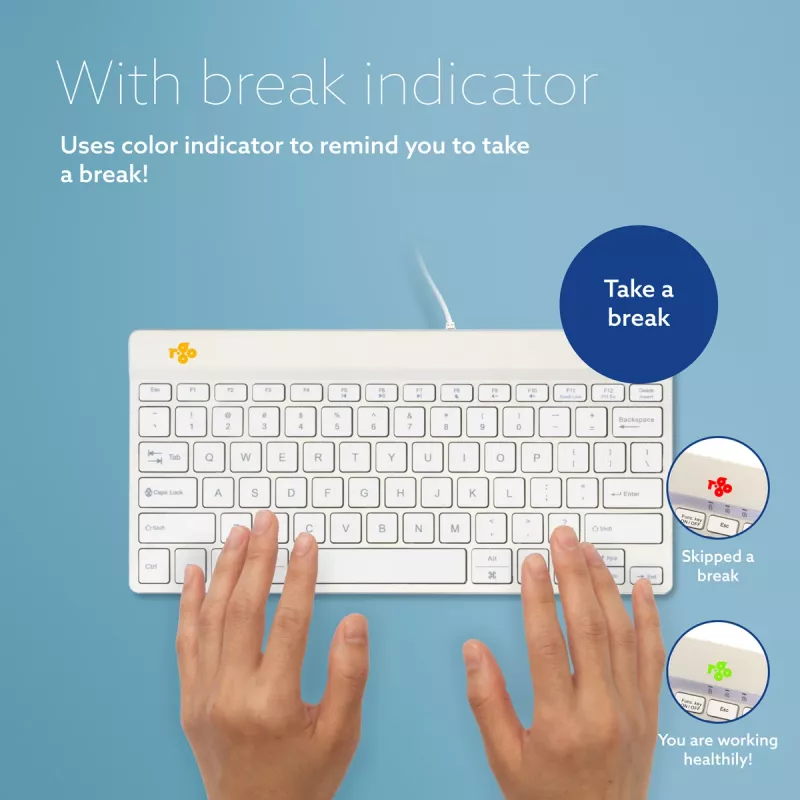 Tastiera ergonomica R-Go Tools R-Go Compact Break, tastiera compatta con software per pause, QWERTY (US), con filo, bianco