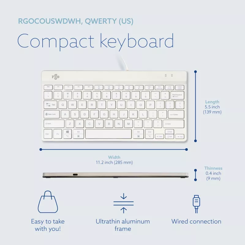 Tastiera ergonomica R-Go Tools R-Go Compact Break, tastiera compatta con software per pause, QWERTY (US), con filo, bianco