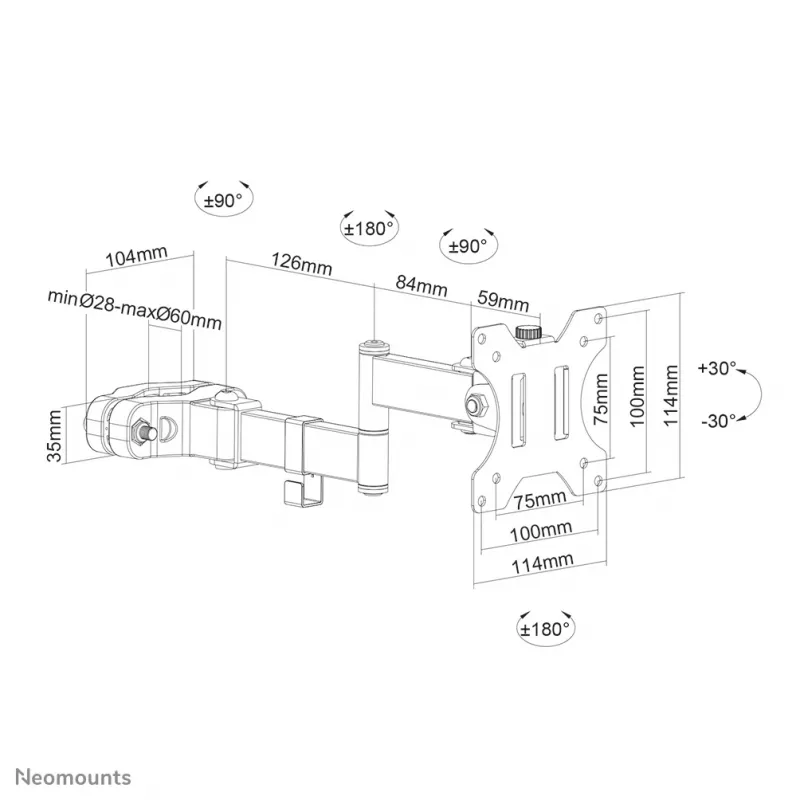 Neomounts FL40-450BL11 supporto per montaggio su palo TV 17-32 pollici - diam. 28-60 mm - Full-Motion