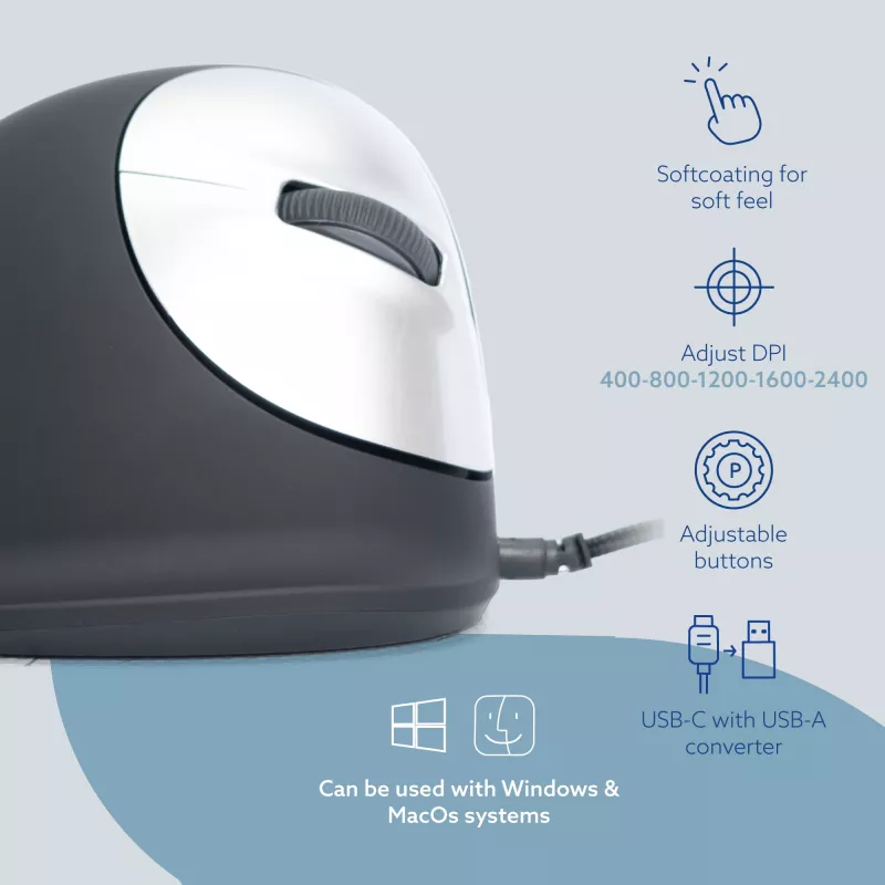 R-Go Tools mouse ergonomico R-Go HE Break con software Break, medio (dimensione mano 165-185 mm), destrorso, cablato, nero