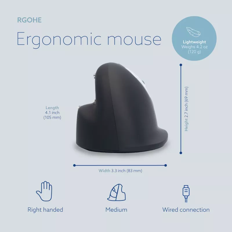 R-Go Tools mouse ergonomico R-Go HE Break con software Break, medio (dimensione mano 165-185 mm), destrorso, cablato, nero