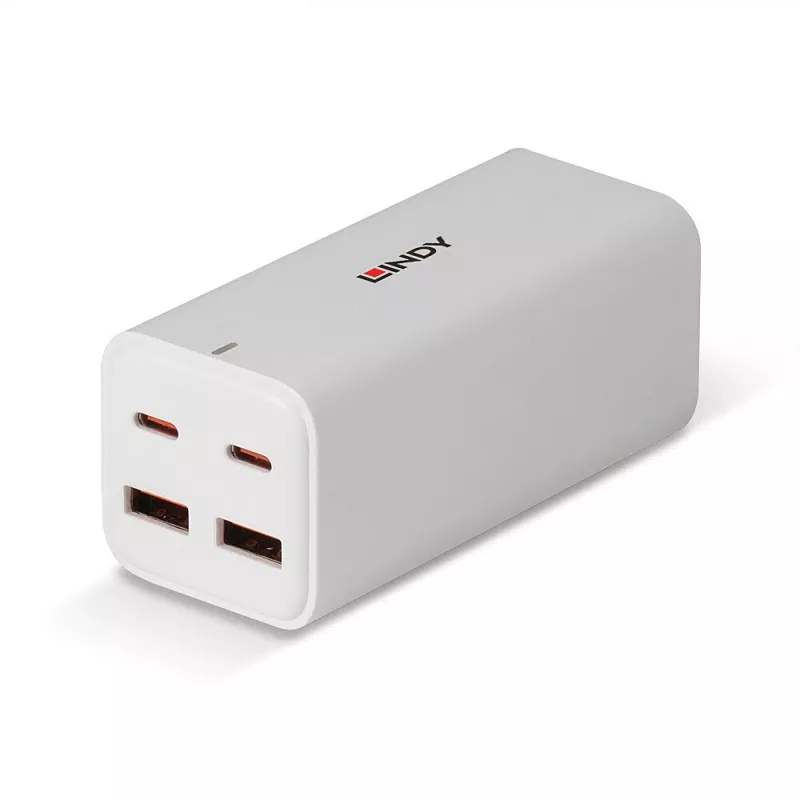 Caricabatterie Lindy 100W 4 porte USB Type-A e C GaN per interni AC universale