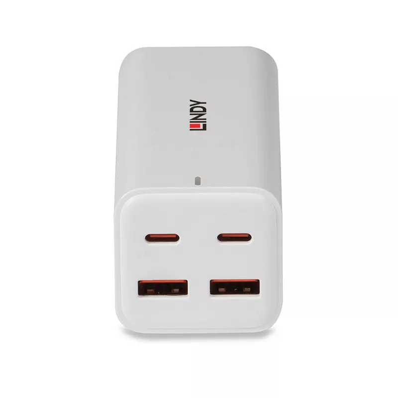 Caricabatterie Lindy 100W 4 porte USB Type-A e C GaN per interni AC universale
