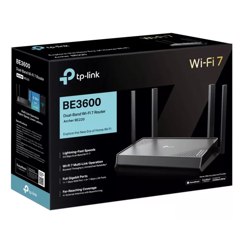 Router Wi-Fi TP-Link Archer BE220 Gigabit Ethernet dual band (2,4 GHz / 5 GHz) nero