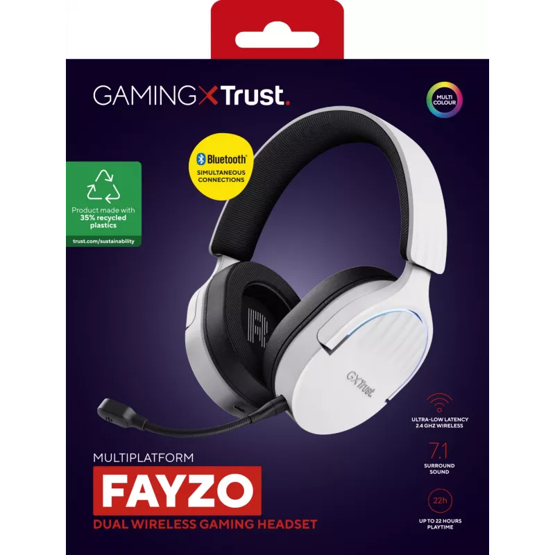 Trust GXT 491W FAYZO Headset con filo e senza fili Head-Band Gaming USB Type-C Bluetooth nero, bianco
