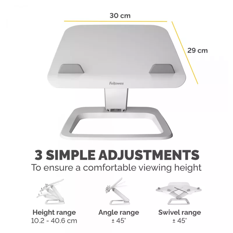 Fellowes supporto per laptop da scrivania – Hana LT supporto per laptop per casa e ufficio – supporto per laptop regolabile con 3 altezze – dimensione max. monitor 19