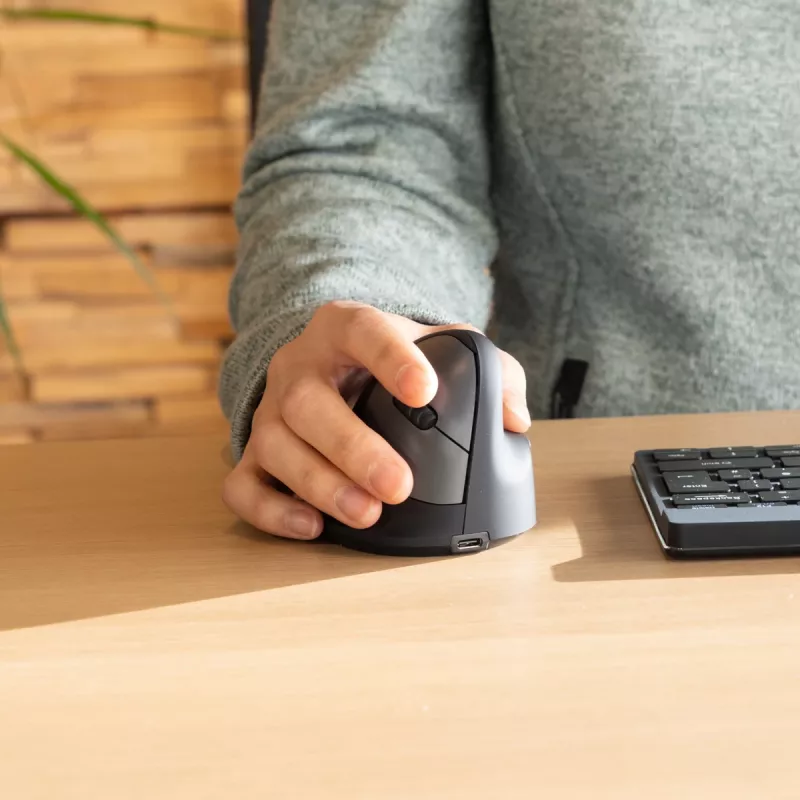 R-Go Tools mouse ergonomico R-Go HE Break con software per pause, grande (dimensione mano ≥ 185 mm), per destrimani, Bluetooth, nero