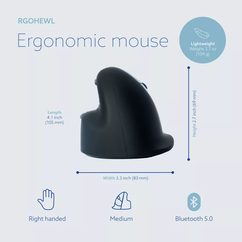 R-Go Tools mouse ergonomico R-Go HE Break con software per pause, medio (dimensione mano 165-185 mm), per destrimani, Bluetooth, nero