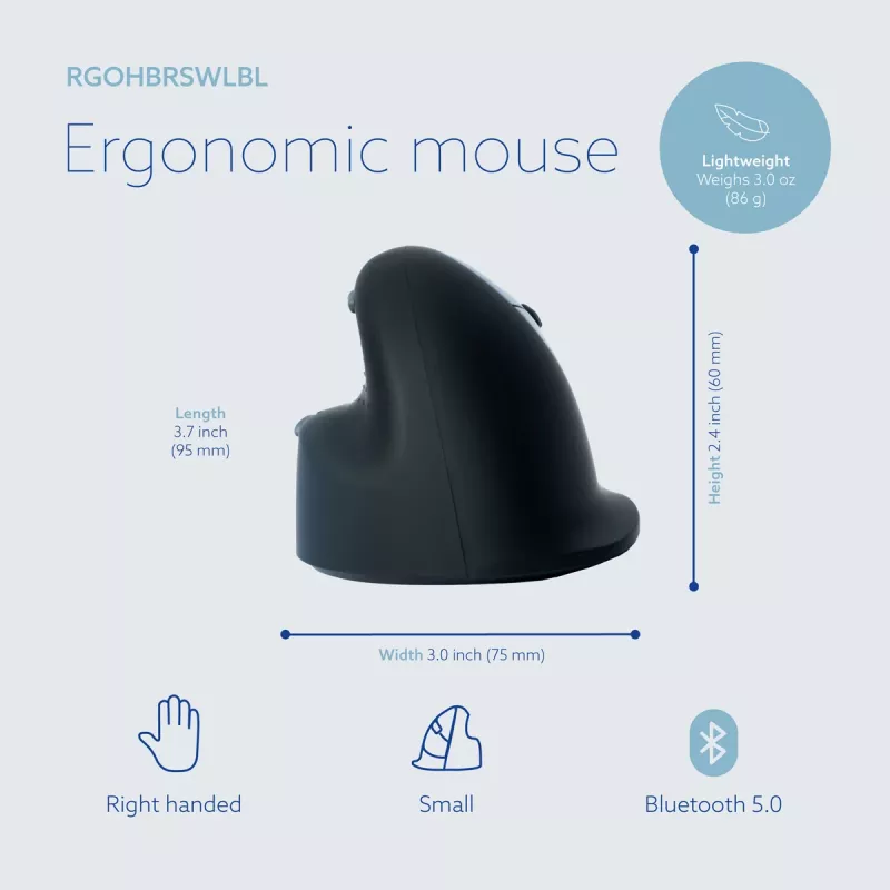 R-Go HE Break mouse verticale ergonomico, piccolo, per destrimani, wireless Bluetooth, nero